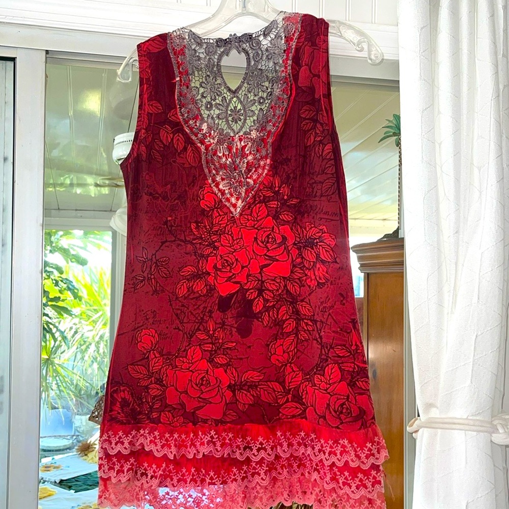 Very sharp looking red with lace dress shirt